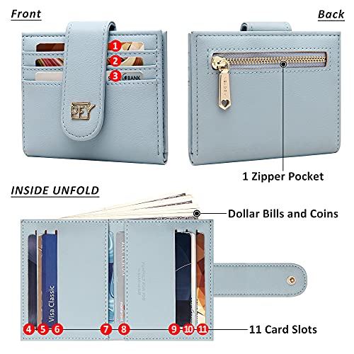 Image of Badiya Small Wallets for Women Bifold Multi Card Case Wallet Slim Credit Card Holder with Zipper Coin Purse, Blue, one size, Minimalist