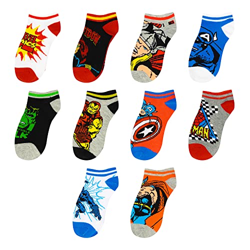 Marvel Comics Avengers and Spider-Man Socks for Boys 10 Pairs Low Cut Socks for Boys Ages 3-9