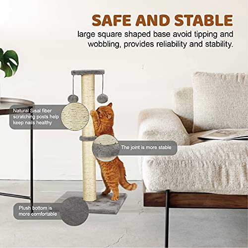 Peekab 32“Tall Cat Scratching Post Sisal Rope Scratch Posts With Soft Plush Platform Top And Interactive Ball Toys Vertical Scratcher For Indoor Cats Kitten (Gray) #TOP2