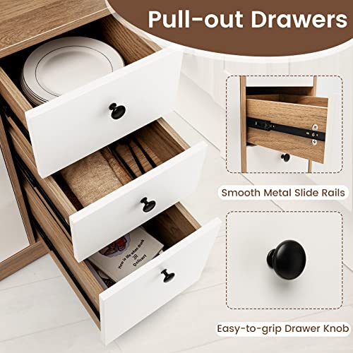 Petsite Kitchen Buffet Hutch Storage Cabinet, 71'' Freestanding Pantry With 3 Cabinets & Drawers, Adjustable Shelves, Microwave Cupboard For Living Room, Dining Room #TOP5