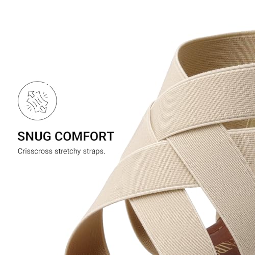 DREAM PAIRS DREAM PAIRS Women's Elastic Ankle Strap Sandals Gladiator Strappy Low Wedges Sandals,Size 6.5,Nude,ELASTICA8