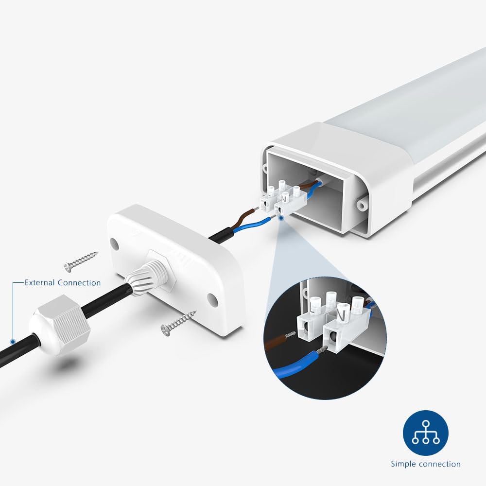ANTENLICHT LED Feuchtraumleuchte 150CM mit 45W 4950Lumen in Neutralweiß 4000K, Ultraslim Deckenleucht Wasserfest IP65 Verknüpfbar - Kellerleuchte, Wannenleuchte für Büro Keller Garage und Feuchtraum