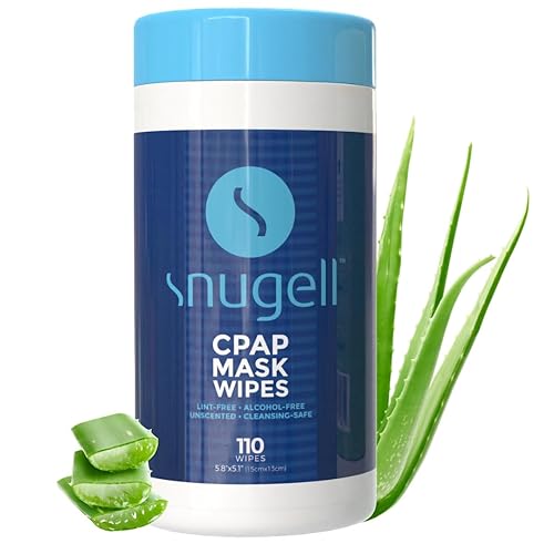 Snugell Toallitas para mascarilla CPAP sin perfume, 110 unidades, 100% algodón suave, sin pelusa ni alcohol, fórmula segura para la piel con aloe
