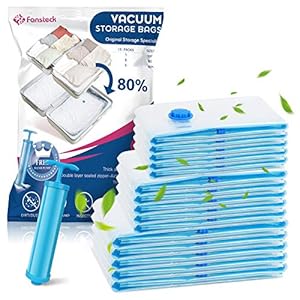 Fansteck vacuüm-opbergzakken, 15 stuks kleding-vacuümzakken (5 * extra groot, 5 * groot, 5 * pegueñas, 1 * bomba…