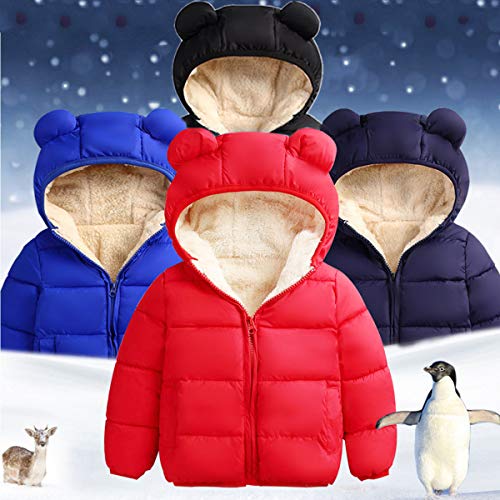 Image of WALLARENEAR Winter Coats for Toddler Kids Baby Boys Girls Padded Light Puffer Jacket Outerwear Infant Down Jacket with Hoods, Bear Ears-red, 18-24 Months