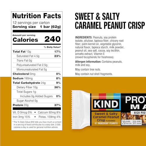 Image of KIND Protein MAX Sweet & Salty Caramel Peanut Crisp Snack Bars, Keto Friendly, 20g Protein, 12 Count