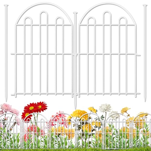 26 Pack Decorative Garden Fence, 26in x 28ft Arched No Dig Animal Barrier Fence for Dog Rabbit, Garden Edging Border, Rustproof Metal Ground Stake Border for Outdoor Yard Patio Decor, White