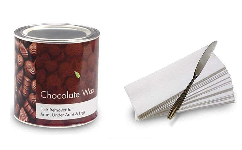 FLUZOV Chocolate Best Hot Wax-600 g with 35 Strips and Stainless Steel Knife and Hair Removal Soft Wax for All Skin and Hair Types Chocolate Wax 600 gm with 35 Wax Strips and 1 Steel Knife