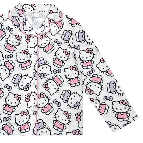 Hello Kitty Girls Pajama Set - 2 Piece Cozy Girls Pjs Button Down Long Sleeve & Pants For Kids - Official Product3