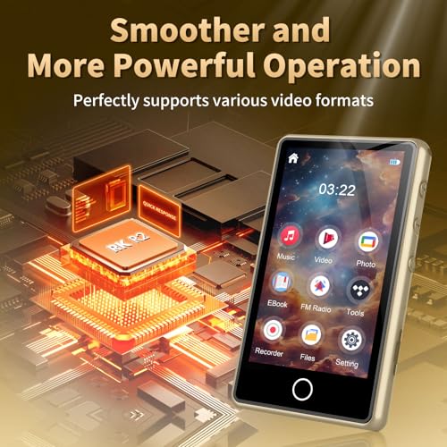 Image of MP3 Player with Bluetooth, 80GB Digital Music Player Portable MP3 & MP4 Players with Speaker, FM Radio, Voice Recorder, Shuffle Repeat, Up to 256GB, Golden