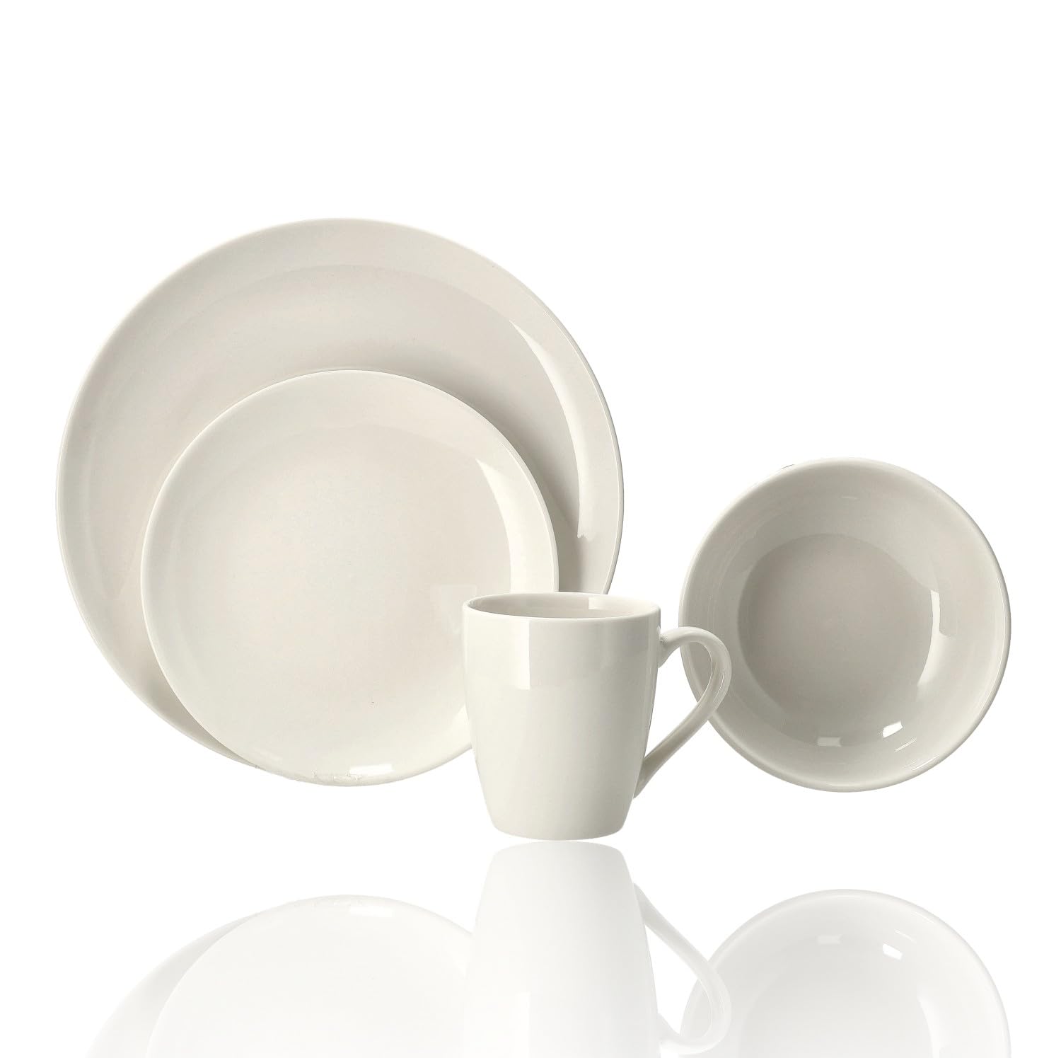 Vajilla blanca de 16 piezas – Vajilla de porcelana para 4 personas – Juego completo de platos con platos, platos de desayuno, cuencos y tazas – Microondas y Lavavajillas Resistente