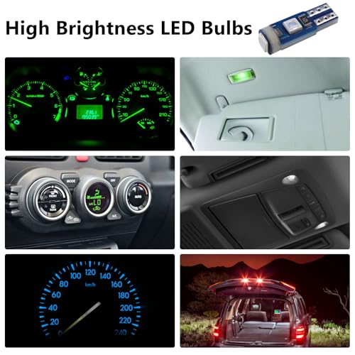 Image of ecocstm 12 PCS T5 LED Bulbs, 74 73 37 2721 Instrument Cluster Light Bulb, 12 Volt Bright Canbus Error Free LED Dashboard Light Bulb, 3030 SMD Automotive Replacement Bulbs (Green)