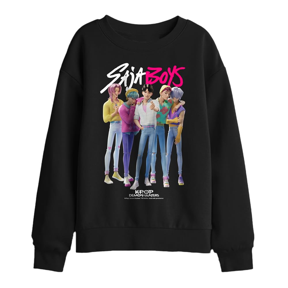 Kpop Demon Hunters - Saja Boys Boy Band Kids Sweatshirt, Black, 12-13