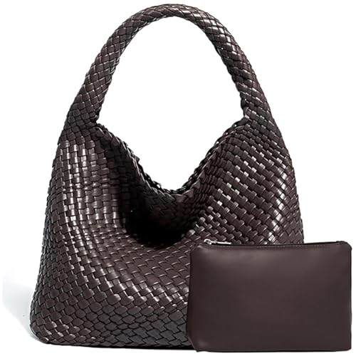 2026 Woven Leather Tote & Purse, Large Capacity, Coffee