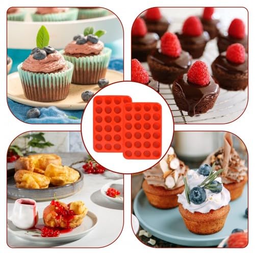 Naapesi 2 Piezas Mini Moldes de Silicona para Magdalenas, Bandeja de Horneado Antiadherente 24 Cavidades para Brownie, Muffins y Cupcakes, Apto para Lavavajillas, 32×22,5×2,5 cm (Rojo)