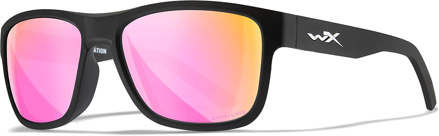 Wiley X Ovation Captivate Polarized Sunglasses, Safety Glasses for Men and Women, UV Eye Protection for Shooting and Fishing Matte Black Frames, Rose Gold Mirror Tinted Lenses