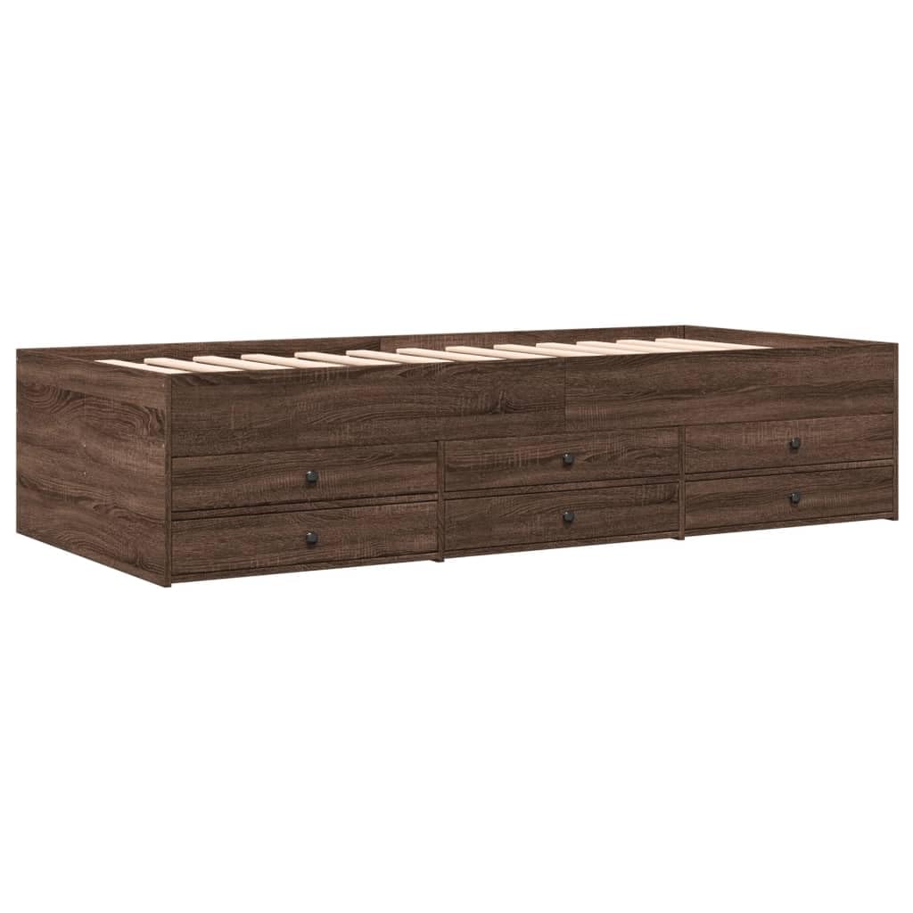 2w1 szuflady rozkładana sofa 6 szuflad brązowy dąb 90x200 cm | Leżanka sofa z szufladami 90x200 brązowy dąb, bez materaca, rozkładana, pojemna, do salonu