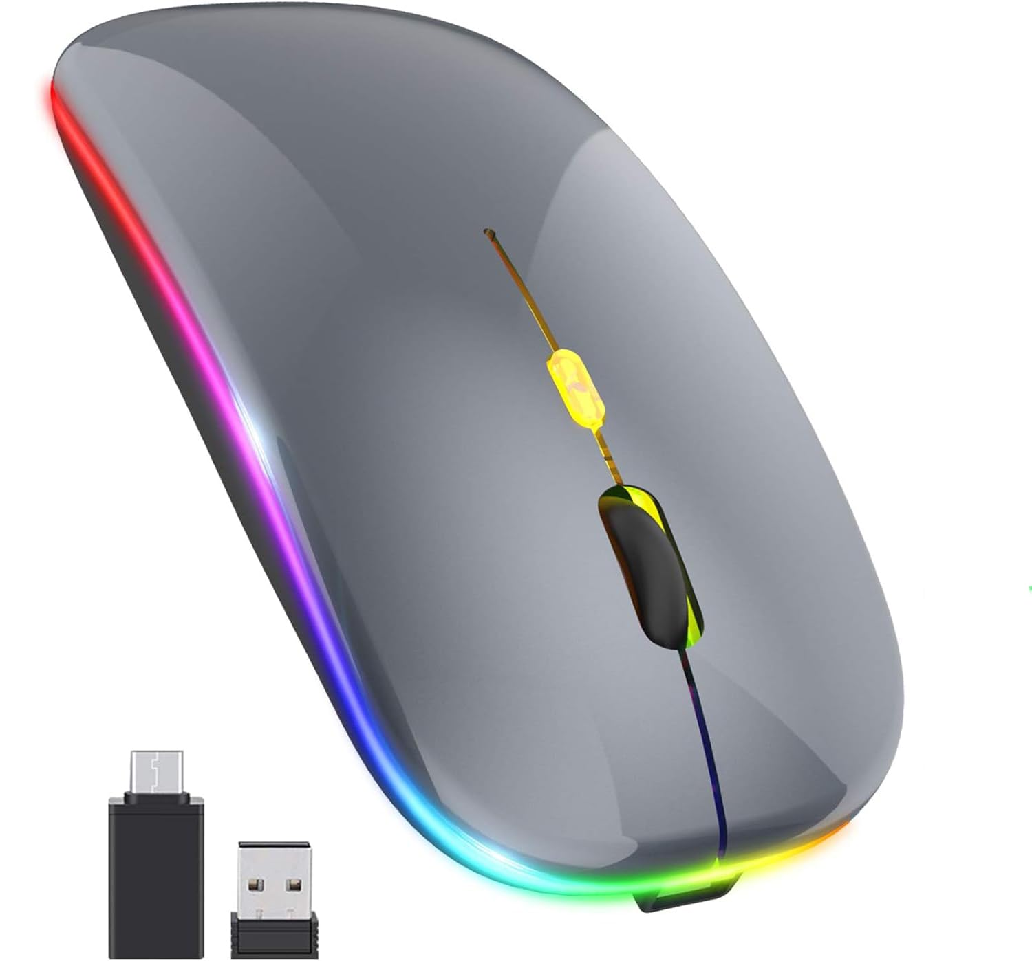 ELECTRO WOLF LED Wireless Mouse, Slim Silent Mouse 2.4G Portable Mobile Optical Office Mouse with USB & Type-c Receiver, 3 Adjustable DPI Levels for Notebook, PC, Laptop, Computer (Grey) (B0D3XGW84D) Amazon Price History, Amazon Price Tracker