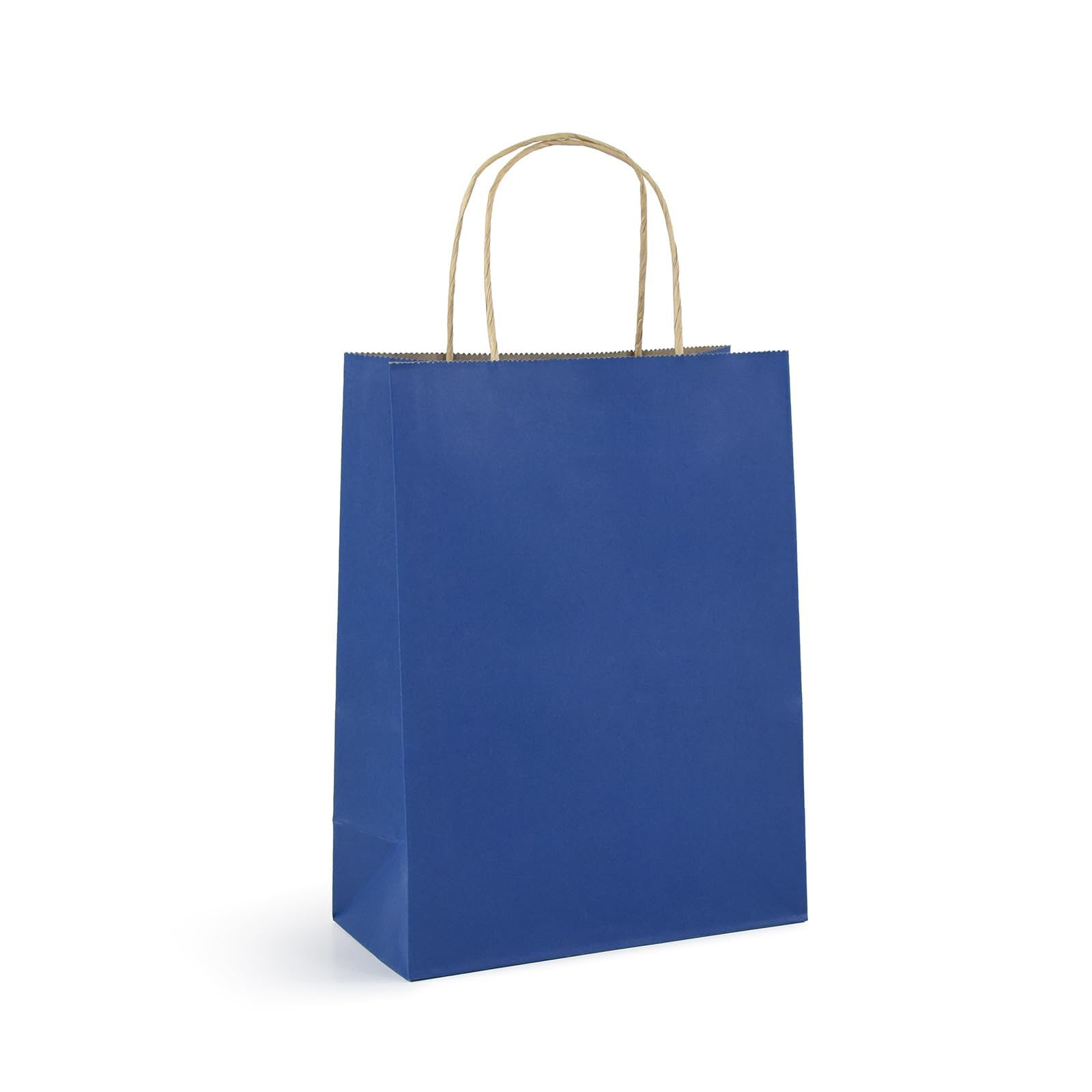 Klean & Conwenice Paper Gift Bags with Handles, 8x4.25x10.5 100Pcs Blue Bags Bulk, Medium Size Kraft Paper Bags, Wedding Gift Bag, Goody Party Favor,