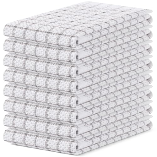 Homaxy 100% Cotton Kitchen Towels 8 Pack-15 X 25 Inches, Light Grey