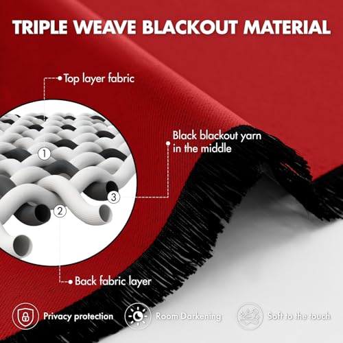Image of ANRODUO Christmas Red Back Tab Blackout Curtains 90 Inch Long 2 Panels | Rod Pocket,Thermal Insulated Room Darkening Light Blocking Curtains for Living Room Bedroom Privacy,W42xL90