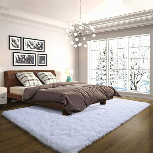Tapis de chambre doux et moderne en peluche blanche dense - 5