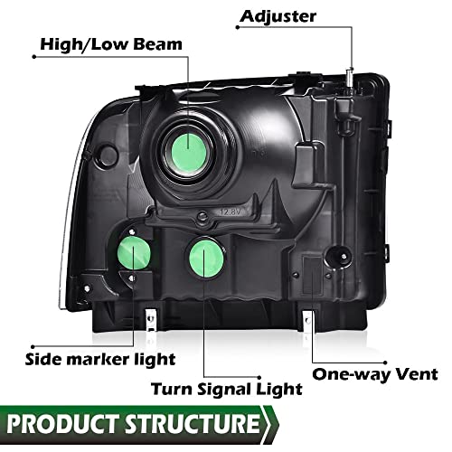 Image of GRAND ORANGE Headlights Assembly Compatible with Ford F250 F350 F450 F550 Super Duty 1999-2004 / Fit Ford Excursion 2000-2004 Headlamp Smoke lens Black Housing Clear Reflector