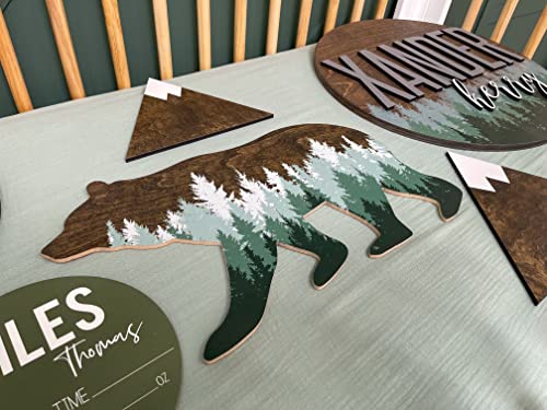 Forest Bear Wall Sign, Adventure Woodland Theme, Rustic Nursery Decor, Pine Tree Mountain Aesthetic, 18 X 10 Inches, Man Cave Home Bedroom Cabin Office House Art Decorations, Hickory Hollow Designs… (Dark Walnut/Green Pine Trees) #TOP3