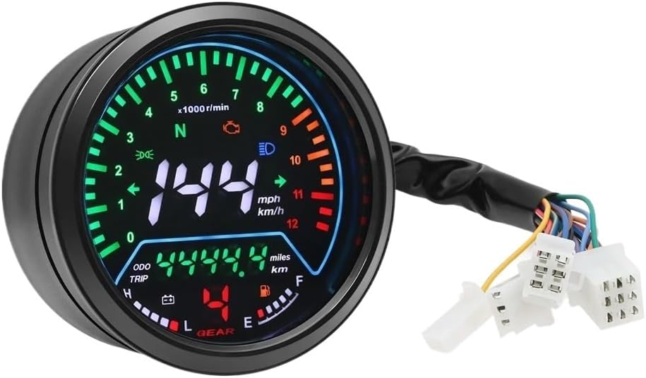 Motorcycle Odometer Gauge 12V Motorcycle Instruments Odometer Tachometer Meter Fuel Level Meter Indicator LED Round 12000rpm