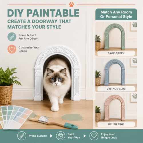 XL Cat Door for Interior Doors Easy to Install in Minutes, No-Flap, White | No Training Required, for Cats Up to 30 lbs, DIY Paintable, Fits 1.25"–1.75" Hollow & Solid Door, Retro Farmhouse Style - Image 7