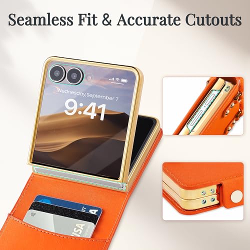 Image of for Samsung Galaxy Z Flip 7 Case, Cute Mini Handbag Wallet Phone Case with Card Holder, Silk Scarf & Handle Strap, Luxury PU Leather Protective Cover - Orange