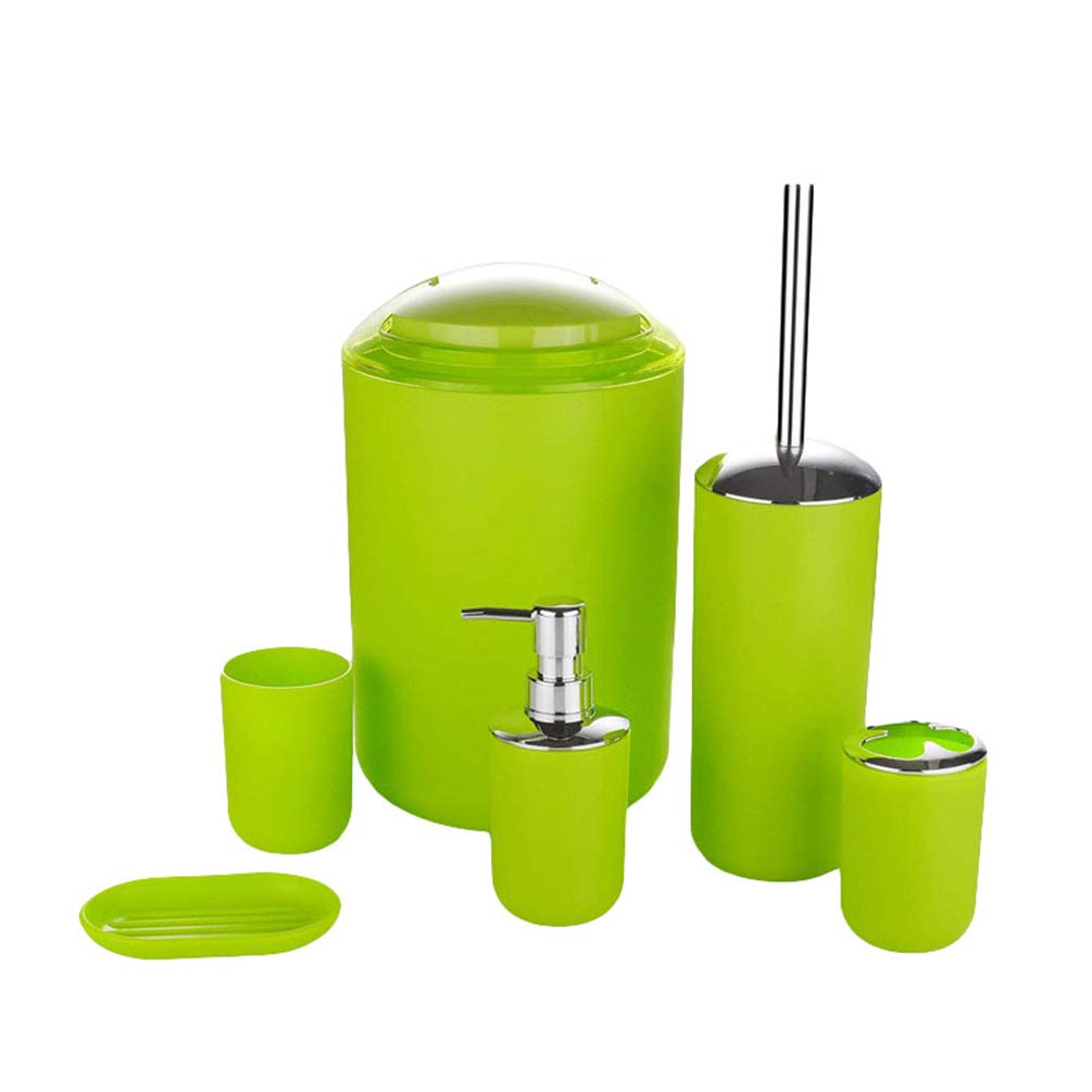 MisFox 6 Pieces Bathroom Accessory Set, Modern Stylish Design Solid Color Toilet Accessories Set Include Lotion Dispenser, Trash Can, Toothbrush Holder, Tooth Mug, Toilet Brush & Soap Dish - Green
