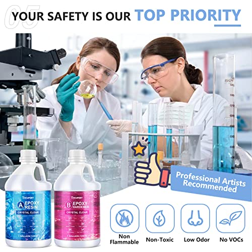 Image of Teexpert No Bubble Epoxy Resin: 2 Gallon Crystal Clear Anti-Yellowing Self-Leveling High-Gloss Resina Epoxica for Casting and Coating DIY Art,Table Top,Molds,Jewelry Making,Craft Kits for Adults