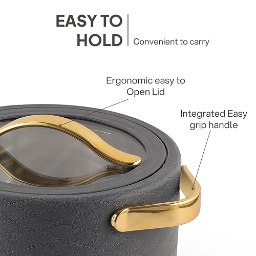 Image of CELLO Velvetto Deluxe 2500 Insulated Casserole Hot Box for Kitchen 2500 ml, Grey | Airtight See Through Lid Hot Pot Case Keeps Food Hot & Warm for Long Hours, Casserole Set for Roti, Rice & Biryani
