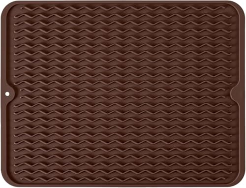 Image of VHKD Silicon Dish Drying mat Non-Slip Coffee Machine Easy Clean Sink Large Heat-Resistant Dish Drainer Kitchen Counter Sink Refrigerator Drawer Liner Utensils Drying mat (Brown 40x45cm)
