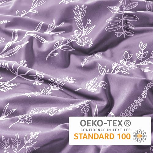 MUXHOMO Duvet Cover Queen Size, Reversible Floral Grayish Purple Duvet Cover Set with Zipper Closure, 3 Pieces Botanical Patterns Soft Microfiber Bedding Set with 4 Ties (90"x90", 2 Pillow Cases)