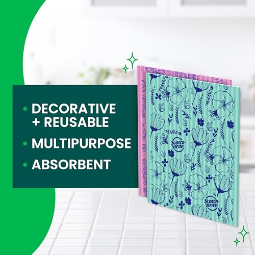 Image of Scotch-Brite Sponge Cloths, 2 Dish Towels | Reusable, Absorbent, Decorative Cleaning Towel, Dishwasher-Safe