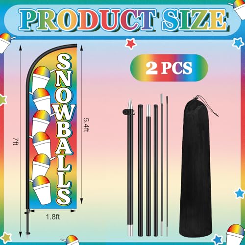 Image of Remagr 2 Pack Snowballs Feather Flag 7 ft Advertising Swooper Flag Sign Windless Snowballs Banner with Pole Kit and Ground Stake for Summer Business Outdoor