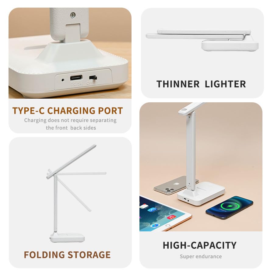 Image of One94Store Rechargeable LED Desk Lamp - Foldable Study Lamp with 1200mAh Battery, USB Charging, Touch Function, Eye Protection & 3-Level Brightness for Reading, Office & Home Use
