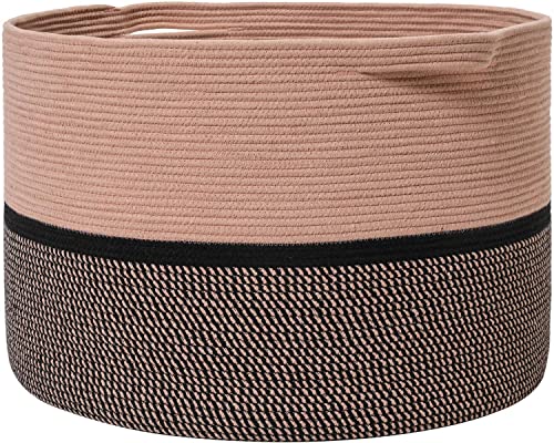 Image of ALBY Newyork'Woven Laundry Hamper, Toy Storage Bin, for Blankets Clothes Toys Pillows in Living Room, Baby Nursery, Jute /Black Mix (10'' x 10'' x 8'' Medium, Mix 3 Black Brown)