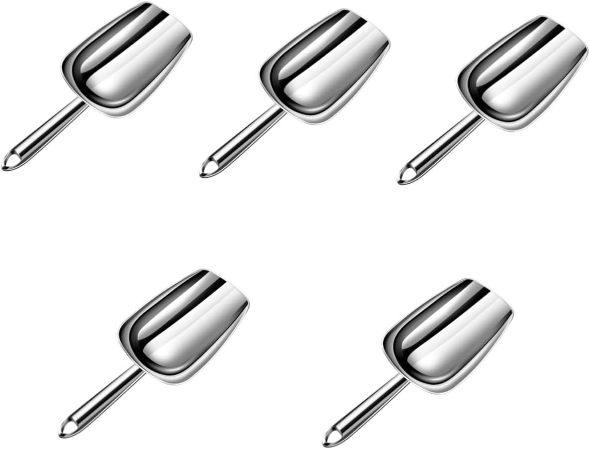 5pcs Stainless Steel Ice Scoop Multi-use Kitchen Scoop for Ice Cubes Grains Ergonomic Handle Scratch