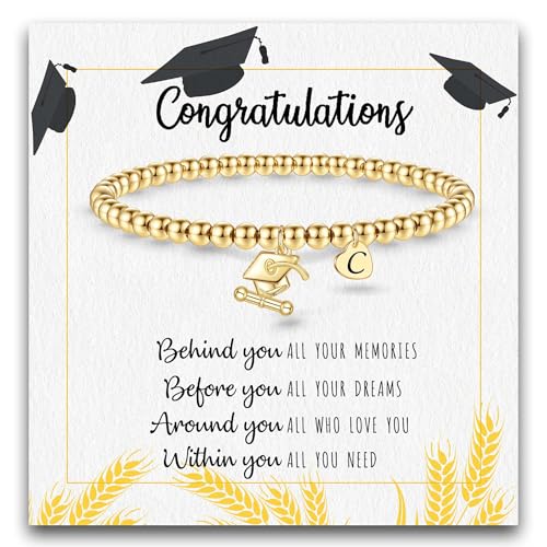Graduation Gifts for Her 2025, 2025 Graduation Gifts High School College Graduation Gifts for Teen Girls 5th 8th Grade Masters Degree Grads Initial Bracelets for Women Letter A-Z Charm Bracelet Daughter Niece Granddaughter Girlfriend Jewelry
