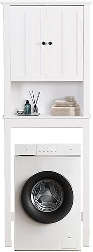 Miniatura 4 de Gabinete de almacenamiento sobre el inodoro, organizador de armario de almacenamiento de baño con puertas y estante ajustable, ahorro de espacio de