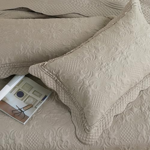 Image of EVENHUG Oversized Quilts Set King Size 3 Piece Bedding Set Reversible Bedspread with 2 Pillow Shams Coverlet Lightweight Soft Bed Cover for All Season(120 inchX120 inch,Taupe)