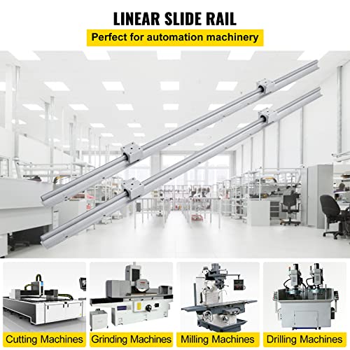 Happybuy Linear Rail 2Pcs Sbr12-1000Mm,Linear Guide 2Xlinear Guide Rails And 4Xsquare Type Carriage Bearing Blocks,Cnc Rail Kit,Linear Rails And Bearings Kit,For Automated Machines And Equipments #TOP1