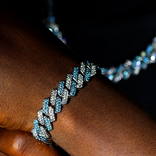 Loumssiy Silver Plated Bling Miami Cuban Link Chain For Men Women Iced Out Miami Cuban Necklace Diamond Chain For Men 14Mm Colorful Hip Hop Jewelry (Blue Silver-14Mm, 20Inch) #TOP5