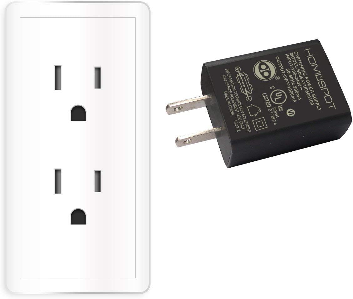HomeSpot UL Listed Universal US 5V1A USB Wall Charger Plug in-Door Power AC Adapter for Travel Office Home Use - 2 Pack