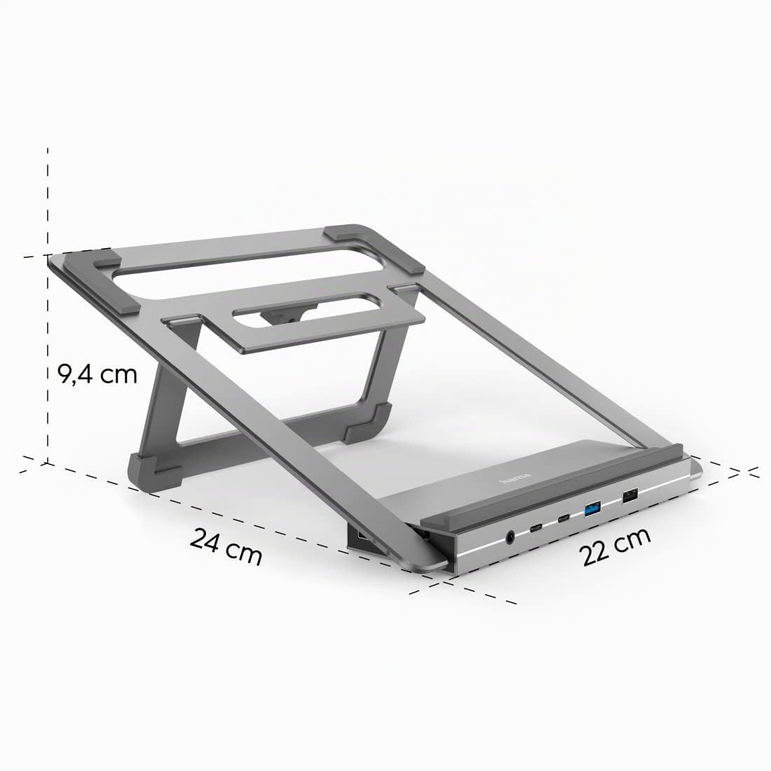 Hama Station d'accueil USB-C 100W Support PC Portable, 12 Ports, Gris | Hub USB C Aluminium, Inclinable, 2x HDMI 4K, 1x DisplayPort 1x Ethernet RJ45 4xUSB-A 3xUSB-C, 1x Audio Jack