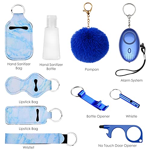 Amir Safety Keychain Set For Women And Kids, 10 Pcs Safety Keychain Accessories, Self Defense Keychain Set For Girls With Safe Sound Personal Alarm, No Touch Door Opener, Whistle And Pom, Blue #TOP7