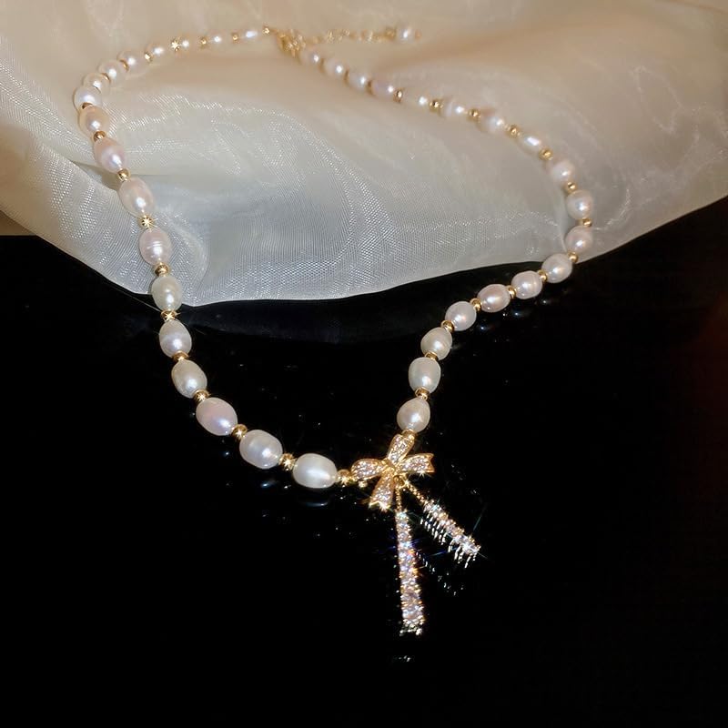 Boho Crystal Butterfly choker Necklace Pearl y Lariat Necklace Vintage Butterfly Pearl Chain Necklace Rhinestone Butterfly Necklace Jewelry for Women - Image 4